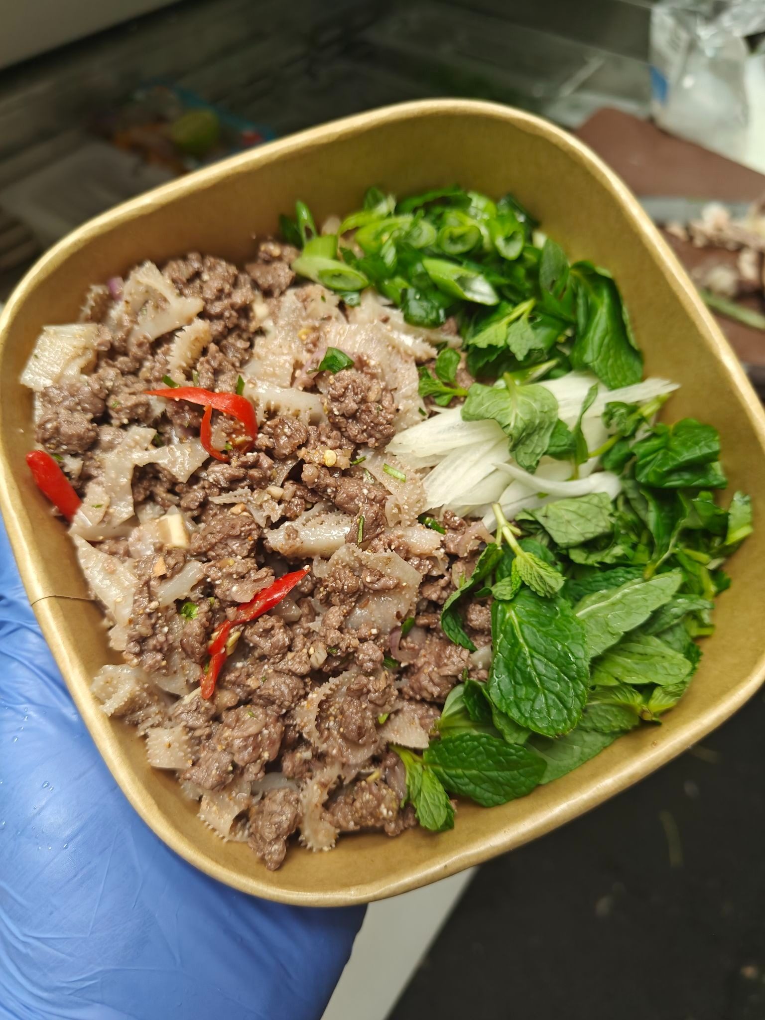 Cooked Beef Larb.